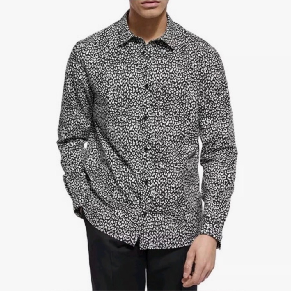 The Kooples- Grunge Leopard Button Down Shirt Size Large 100% Viscose NWT